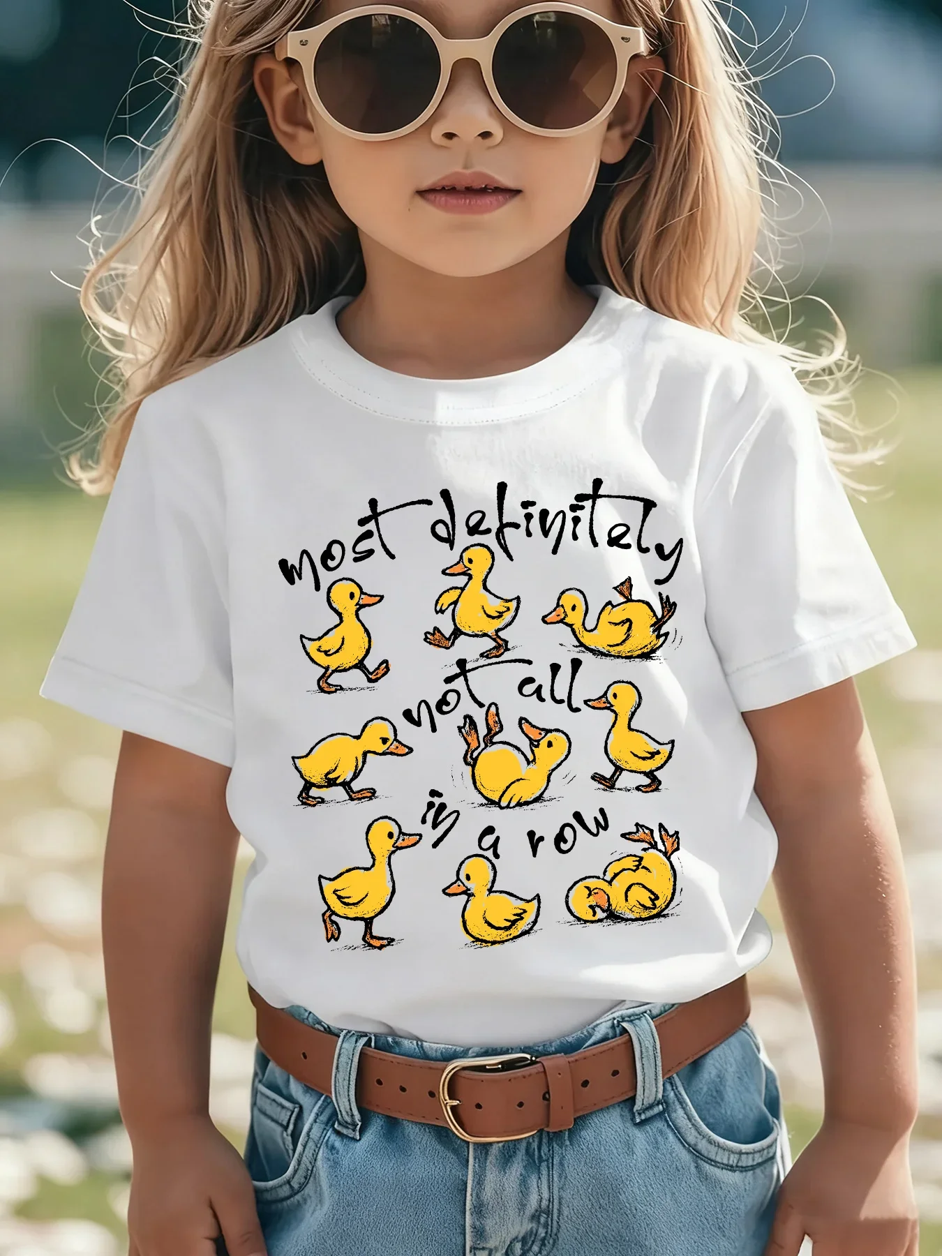 Kids Retro Sketch Yellow Duck T Shirt Girls Most Definitely Not All In A Row Funny Quote Short Sleeve Tee