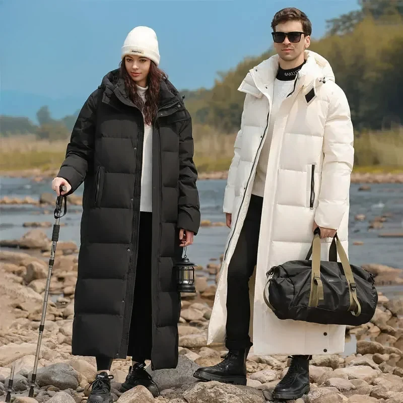 Couple Jacket Light Luxury Goose Down Jacket Winter Fashion Hooded Long Over-the-Knee Parka Casual Windproof Male Parker Coat