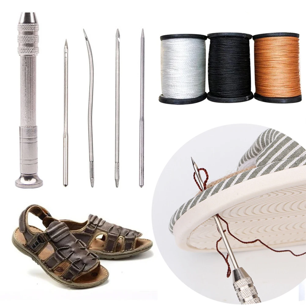 Leather Sewing Kit With Waxed Thread Leather Needle Sewing Awl Thimble Leather Working Tools For Shoemaker Repair Seamer