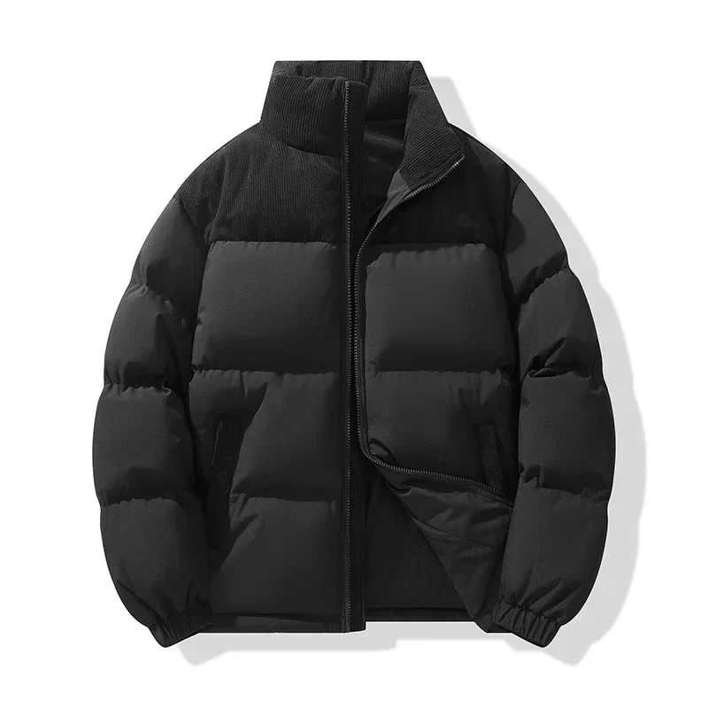 Korean version Fashion Men's Color-coded Thicken Casual Trendy Stand Collar Long Sleeve Velvet Parkas Male Clothes Quilted Coats