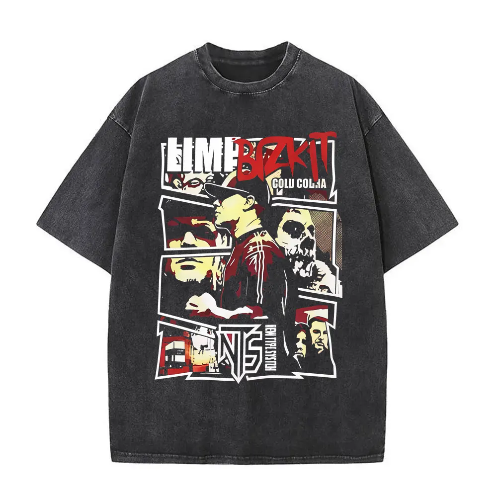 

Washed Vintage Rock Band Limp Bizkit Graphic T-shirt Men Women Hip Hop Casual Oversized Short Sleeve T Shirts Unisex Streetwear