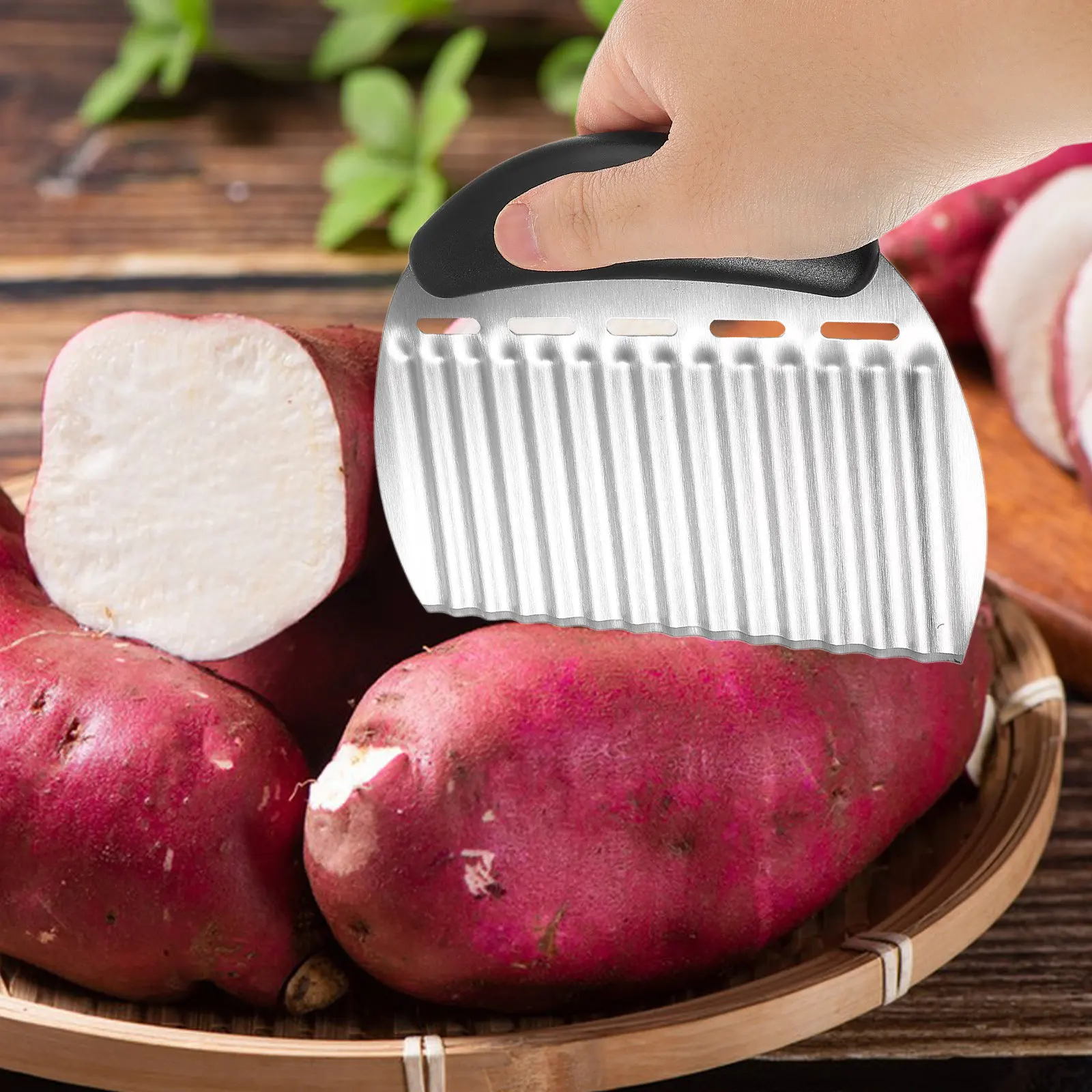 Stainless Steel Wavy Potato Slicer Crinkle Fry Cutter for Vegetables Fruits Soap Chips Uniform Wave Cuts No Electricity Required