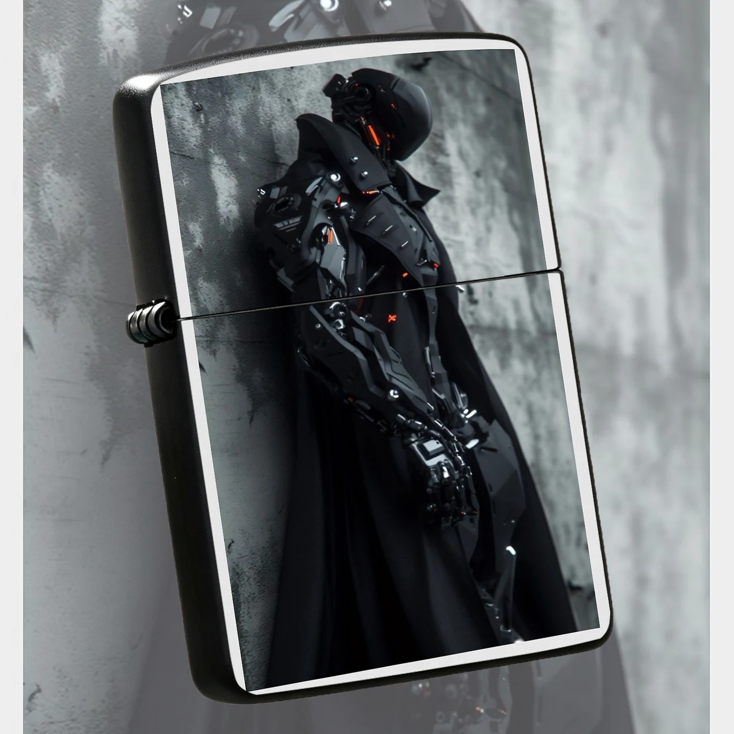 Cyber Mech Themed Portable Lighter, Dark Sci-Fi Trenchcoat Mecha Unique Stylish Print, Atmospheric Niche Practical Carry Item, Perfect For Daily Outings, Outdoor Trips, Business Travel And All Scenarios, Exquisite Premium Styled Item For Pe