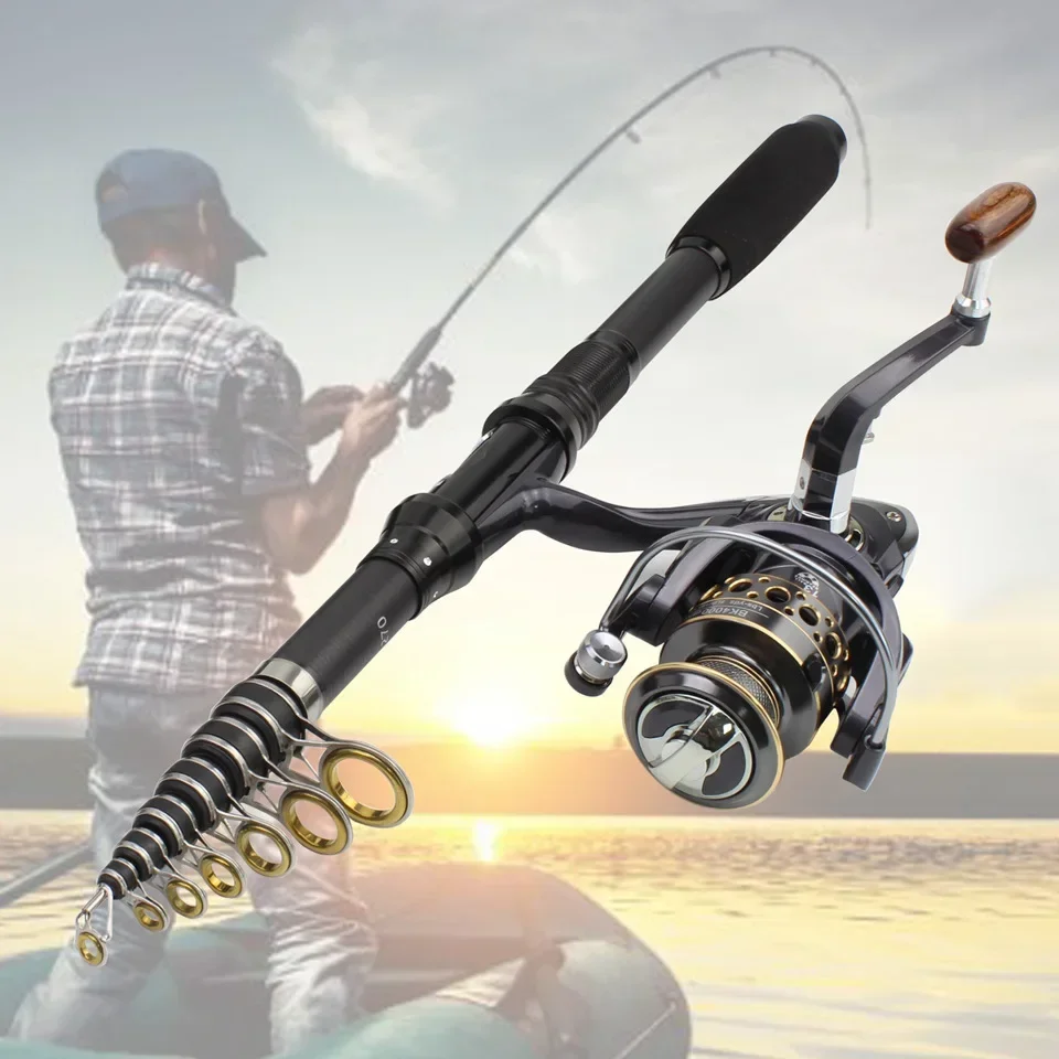 Telescopic Carbon Fiber Fishing Pole Fishing Reel Combination Short Rotating Travel Sea Boat Rod Carp Fishing Set kit