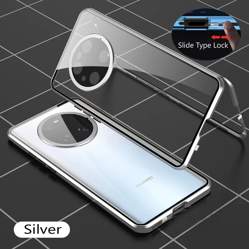 

Двусторонний металлический магнитный чехол для телефона с защелкой из закаленного стекла для Huawei Mate 40 30 50 60 70 Pro, защитные чехлы с полной защитой объектива