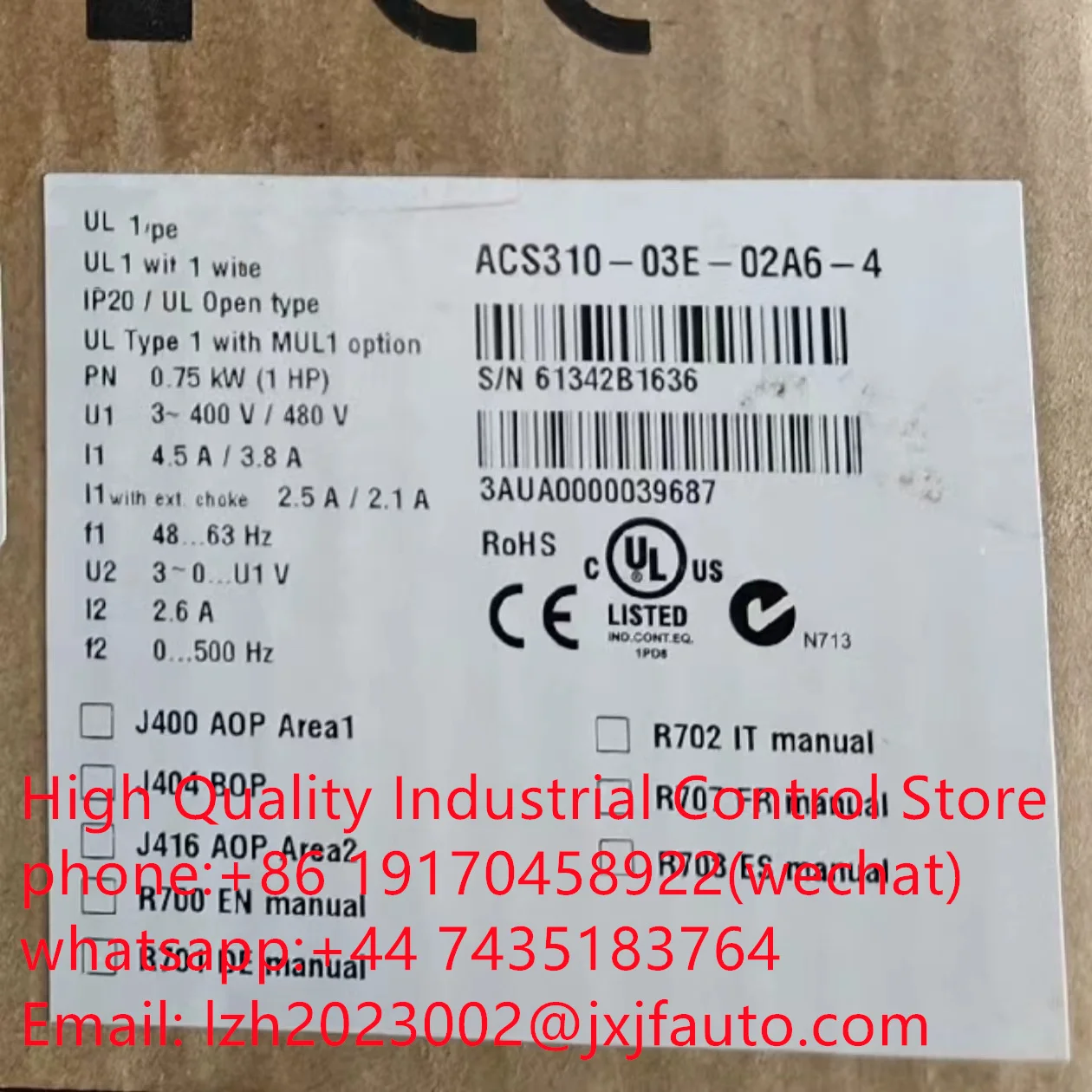 ACS310 series VFD,ACS310-03E-03A6-4, No order 3AUA0000039628