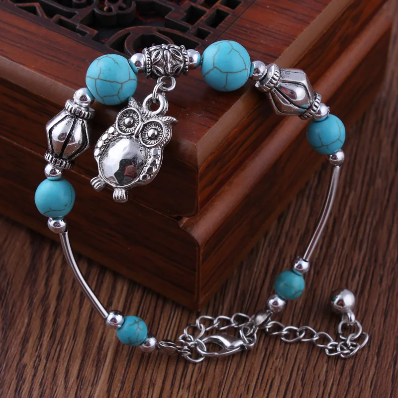 Aihua Tibetan Silber Natur Türkis Stein Perlen Armband & Armreif für Frauen Böhmen ethnische Aussage Schmuck Zubehör – Detail 9