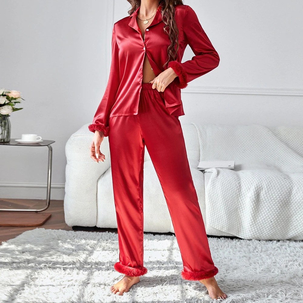 Großhandel neue Seide einfarbige Pyjamas für Frauen Sommer Nachtwäsche Pama zweiteilige Set Satin Pyjamas Lounge wear