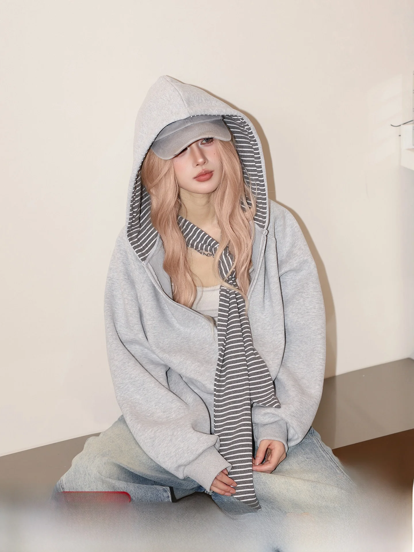 

Manyston Heavyweight Hoodie Women's Loose Lazy Sle Open Cardigan Jaet Spring Season Small Size Casual Comfortable Sweatirt