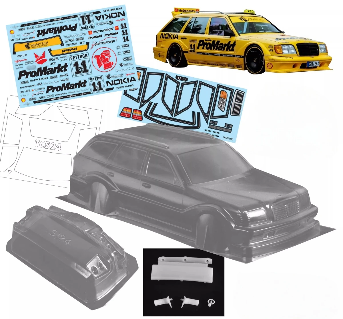 

1:10 S124 Wagon Clear RC Body shell for RC Racing Car (257mm wheelbase) Tamiya tt01 tt02 Kyosho Yokomo Hsp