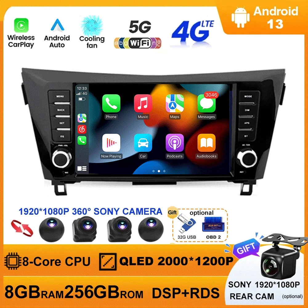 

Android 13 For Voiture Nissan X-Trail J11 Qashqai 2014 2019 Car Multimedia Stereo Player GPS Navigation Wifi Carplay Auto DSP