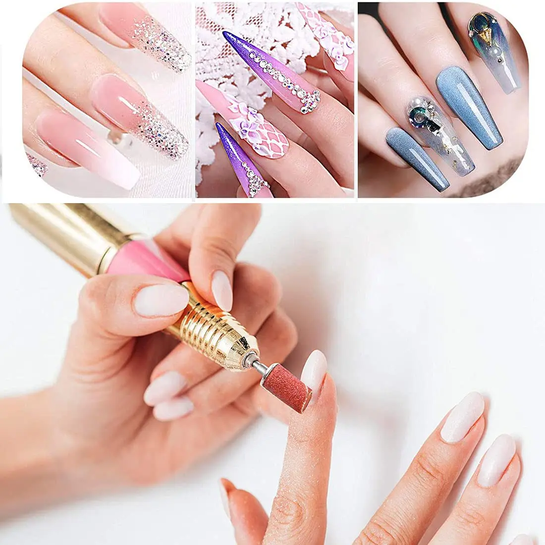 210pcs/Box Sanding Cap Bands For Electric Manicure Machine 180#/120#/80# Grit Nail Drill Grinding Bit Files Pedicure Tool Set