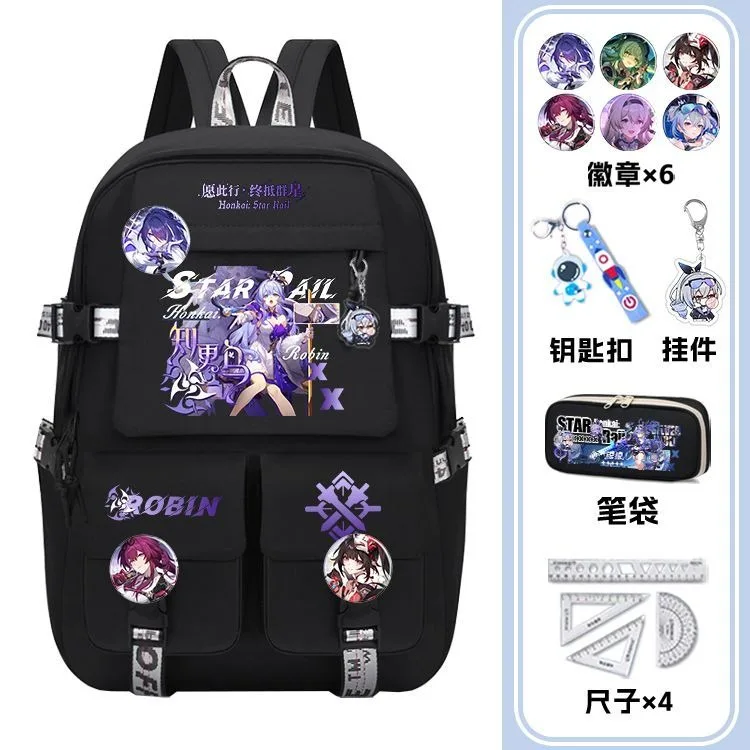 

31×45×14cm Black White, Honkai: Star Rail, Student Kids Teens School Bags, Large Capacity Mochilas Anime Backpacks Girls Boys