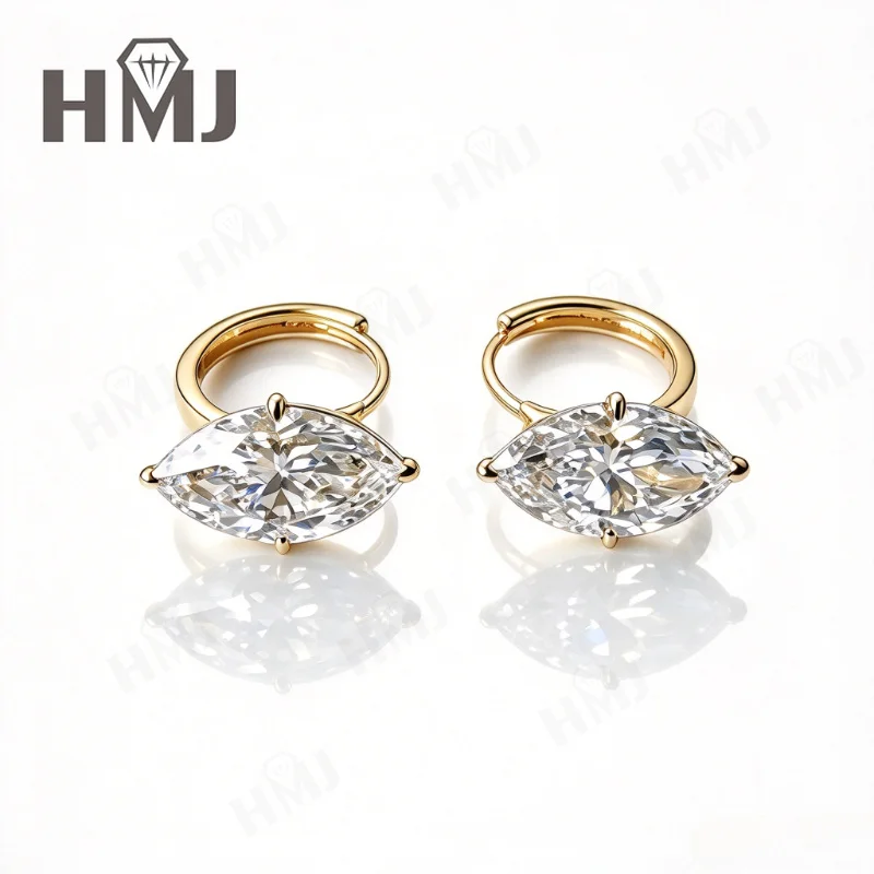14K Gold Hoop Earrings Marquise Cut Lab Grown Diamond 1ct DEF VS Unique Birthday Anniversary Party Premium Jewelry Gifts Charms
