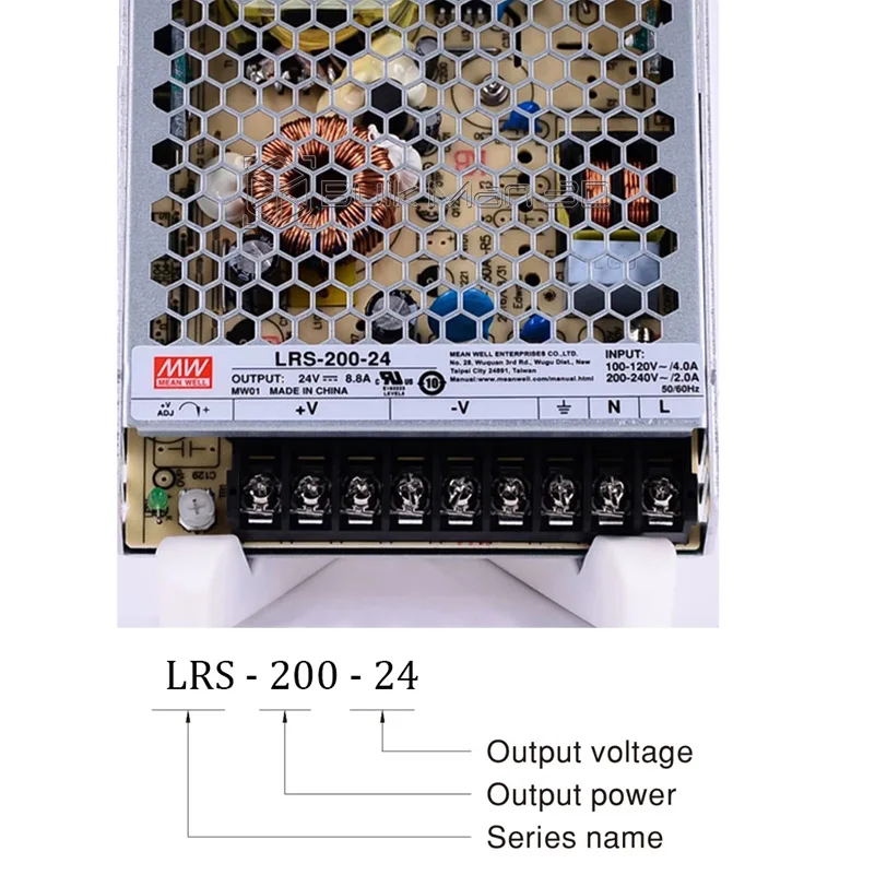 Imagem -03 - Fonte de Alimentação de Comutação Meanwell Lrs200 Saída Única 200w dc 3.3v 4.2v 5v 12v 15v 24v 36v 48v Mean Bem mw Lrs200