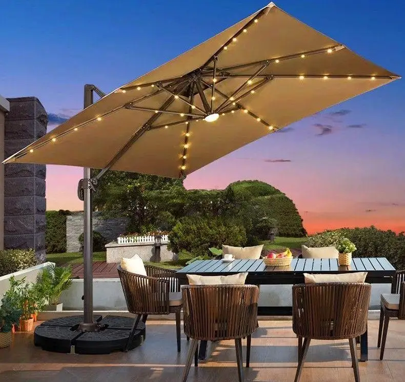High Quality Sunshade Parasol Aluminum Umbrella Outdoor Furniture Sun Shelter Umbrella with Solar Lightning for Patio Beach
