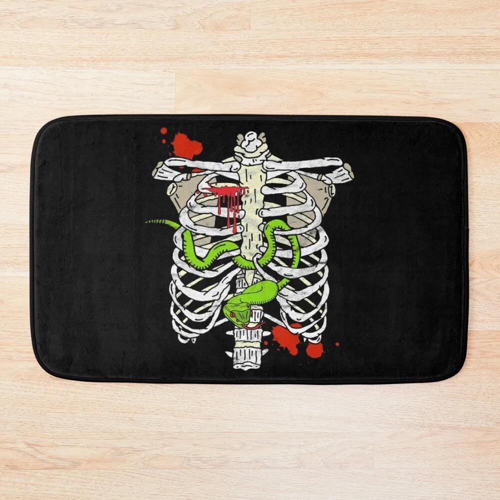

Halloween Skeleton Ribcage and Green Viper Snake Bath Mat Carpet Living Room Non-Slip Shower Waterproof Bathroom Rugs Mat