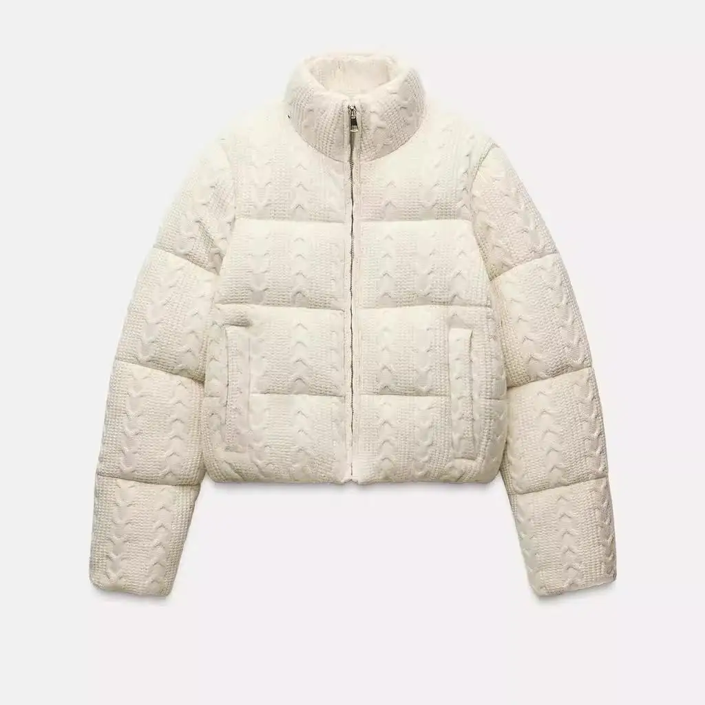 

Женская белая хлопковая куртка с воротником-стойкой, вязаная теплая верхняя одежда, весна-осень, новое поступление 638229