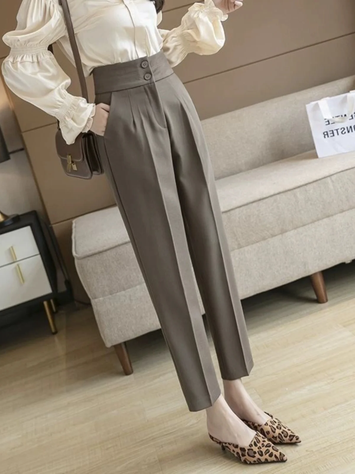 

High Waist Straight Leg Suit Pants Women's Spring Summer Casual Loose Nine Tube Jeans Stylish Slimming Professional Trousers