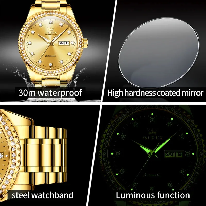 OLEVS 7003 Couple Watch Luxury Automatic Mechanical Watch Waterproof Men Women Watch Watch His Her Lover
