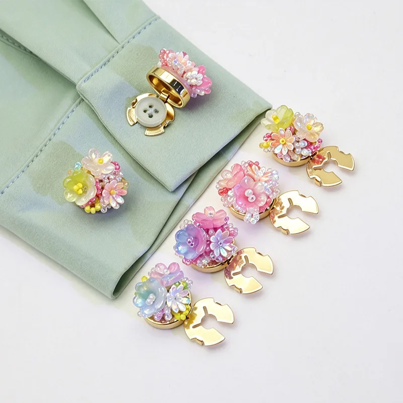 Flower Cluster Colorful Resin Button Covers Cufflinks Cuff Links for Dress Shirt Wedding Groom Business Party Gift