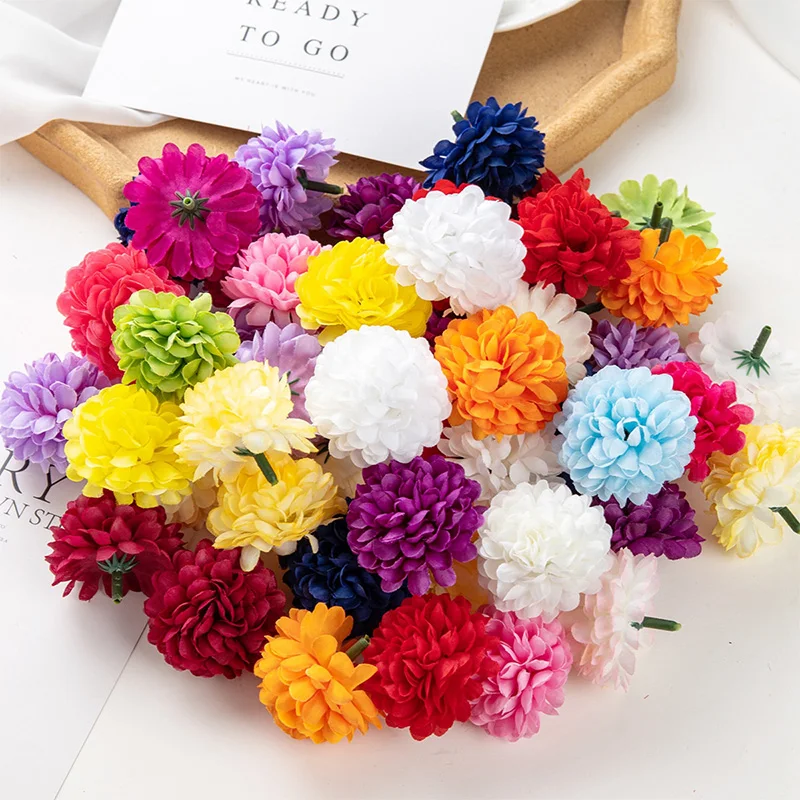 5CM 10pcs Multi-Layer Silk Chrysanthemum Heads Artificial Flowers Cheap for Home Wedding Decoration Diy Wreath Bride Bouquet