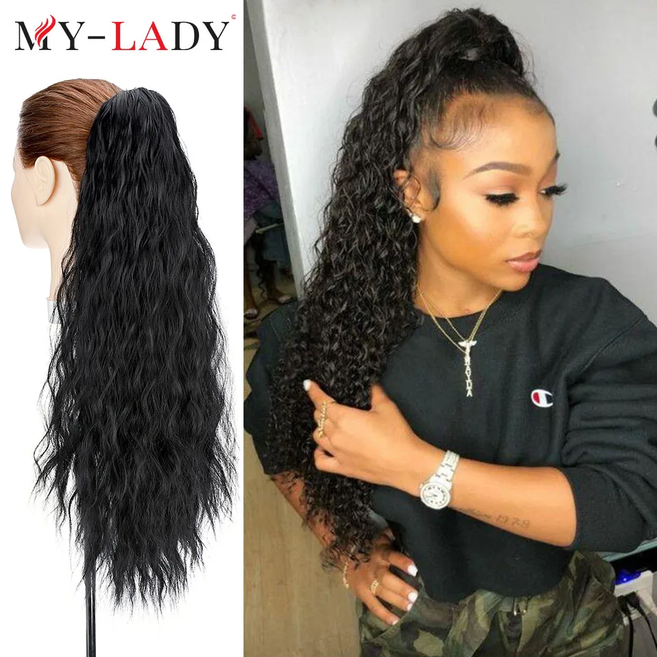 My-Lady Synthetic False Attached Ponytail Long Kinky Curly Extra Hair Clip Extensions African For Afro Woman Pigtail Pure Tail