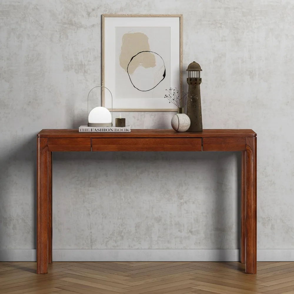 

Contemporary Walnut Rectangle Console Table with Concealed Drawer - Water and Heat Proof