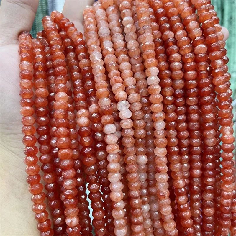 5*8MM Faceted Orange Red Jade Necklace Brazil Natural Stone Bead Women Luxury Gemstone Preciosas Jade Yoga Jewelry Female