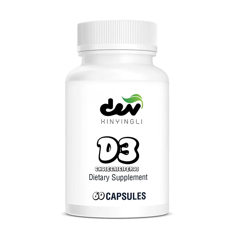 Vitamin D3 capsules, natural supplements - free of dairy products, fish, gluten, peanuts, shellfish, and soybeans, 60 capsules