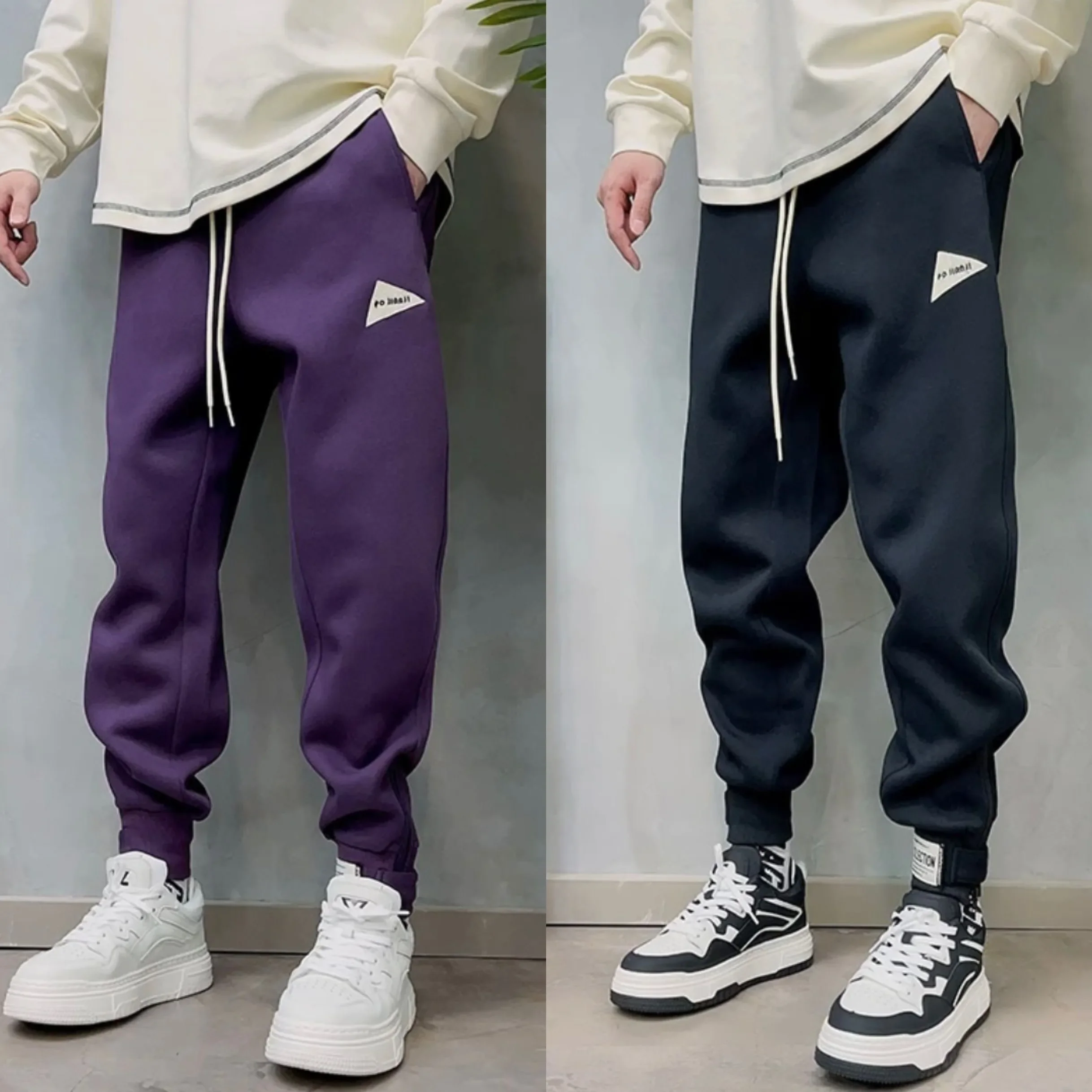 

Men's Sweatpants Solid Loose Fit Mens Sweatpant Spring Fashion Purple Joggers Pants Unisex Elastic Waist Track Male Trouser 2024