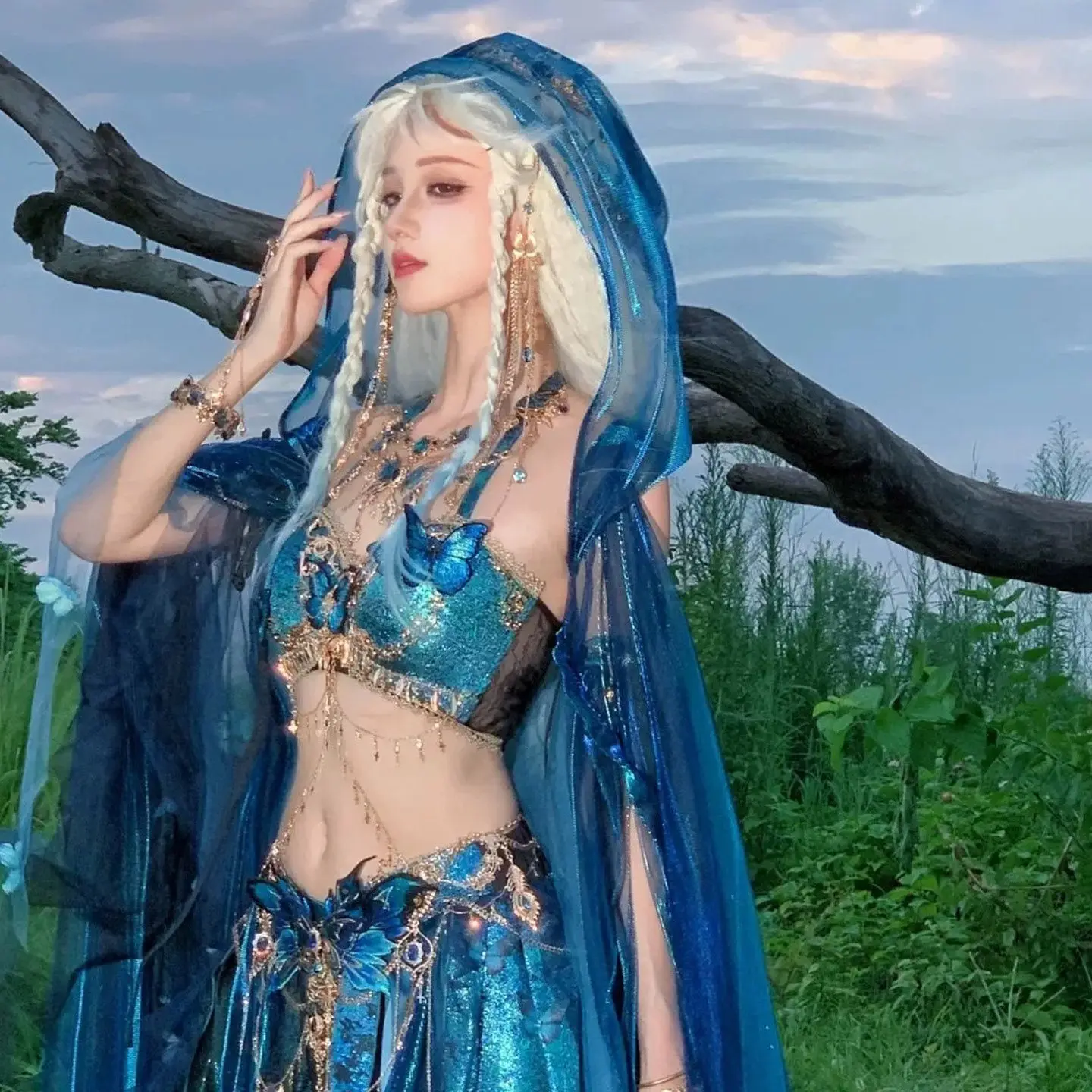 New Model[Blue Morpho Butterfly]Exotic Style Hanfu Outfit For Women, Blue Butterfly Embroidery, Ancient Costume For Girls'