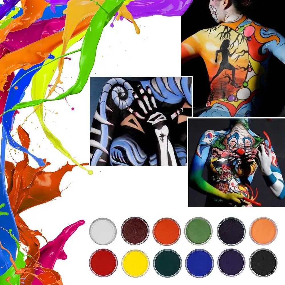 12 لونًا، طلاء آمن للجسم، وشم فلاش، طلاء وجه لحفلات الهالوين، مرحلة مكياج، صبغة زيتية غير لامعة مائية