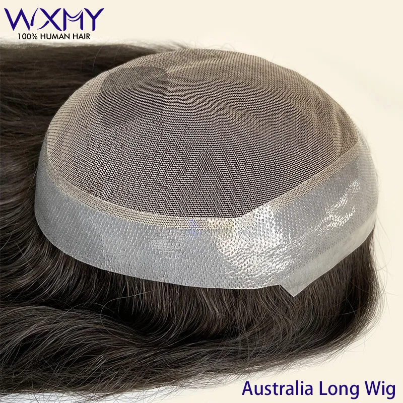 

Customized Australia Swiss Lace & Pu Base Male Hair Prosthesis Natural Human Hair Toupee For Men Long Hair Wig Capillary System