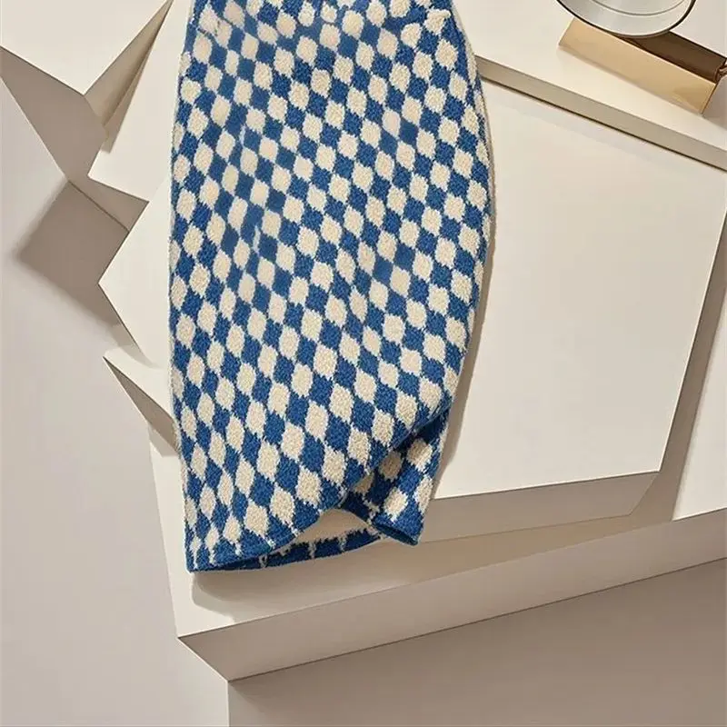 กระโปรงทรงดินสอผ้าถักลายสก็อตเอวสูงทรงเข้ารูปสำหรับผู้หญิง แฟชั่นใหม่ เสื้อผ้าผู้หญิง