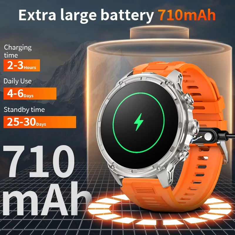 2025 New Men Military Outdoor 710mAh Battery Smart Watch TREX3 1.85-inch HD LED Flashlight Waterproof Bluetooth Call Smartwatch