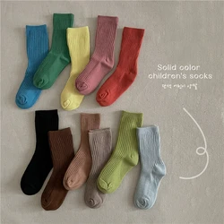 1 Pairs Candy Color Children Socks Soft Cotton Double Needle Spring Kids Tube Socks Girls Boys School Sports Socks For 1-12Year