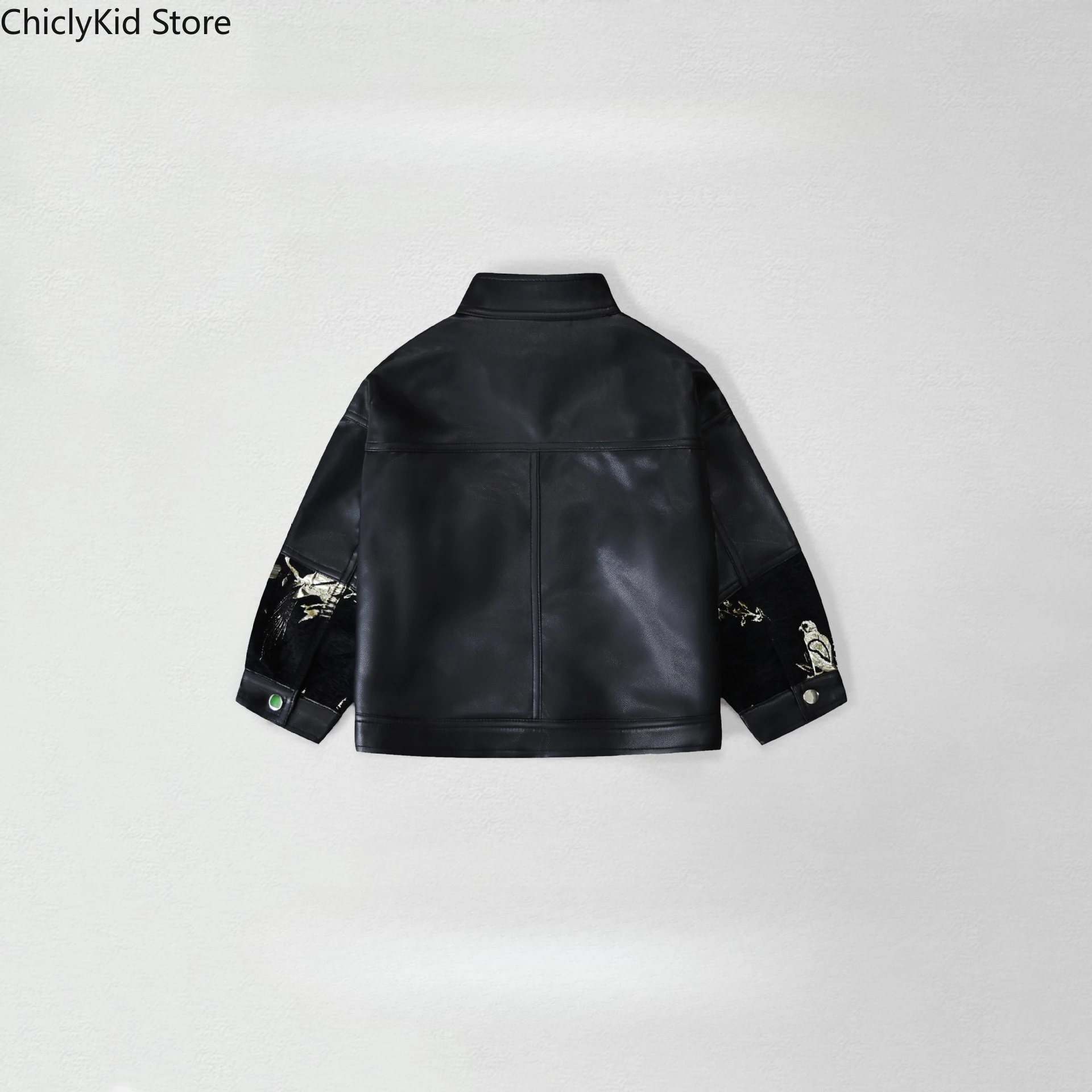 الأولاد بارد المرقعة الجلود دراجة نارية سترة الفتيات الأزياء الصينية بو معطف الأطفال ملابس خارجية طفل ربيع الخريف الملابس #4
