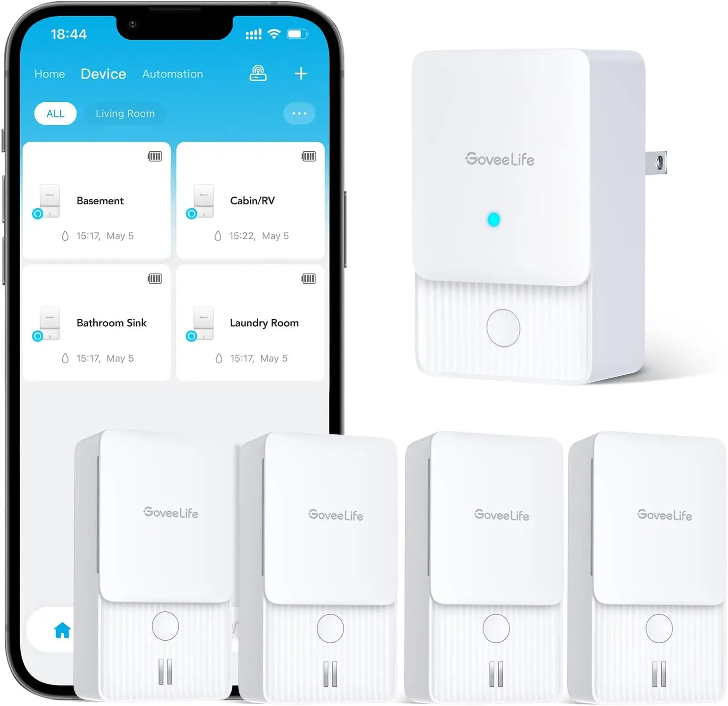 

Премиальный умный детектор протечек воды с радиусом действия 600 м, Wi-Fi оповещениями, звуковой сигнализацией, 5-летним сроком службы батареи, комплект из 4 штук для безопасности дома