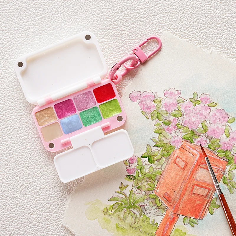 

Портативная пустая акварельная палитра, тройной брелок с 8 сетками, акварельная коробка, студенческая дорожная акварель для хранения, товары для рукоделия