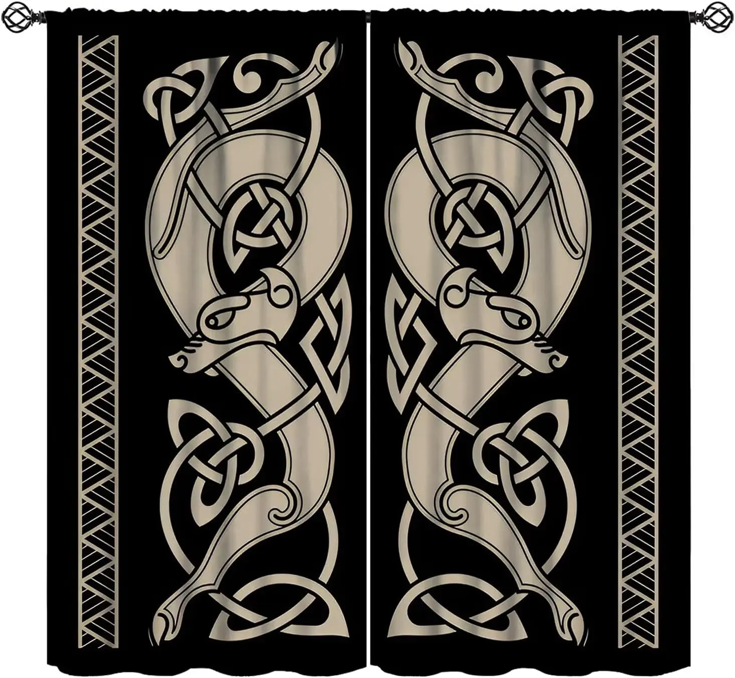 Celtic Dragon Curtains, Nordic Ethnic Viking Ancient Symbol Retro Decor Window Drapes for Bedroom Living Room