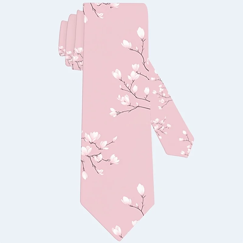1pc Sakura Cherry Blossom Print Necktie Suitable for Parties Weddings, Casual Attire Machine Washable Floral Tie