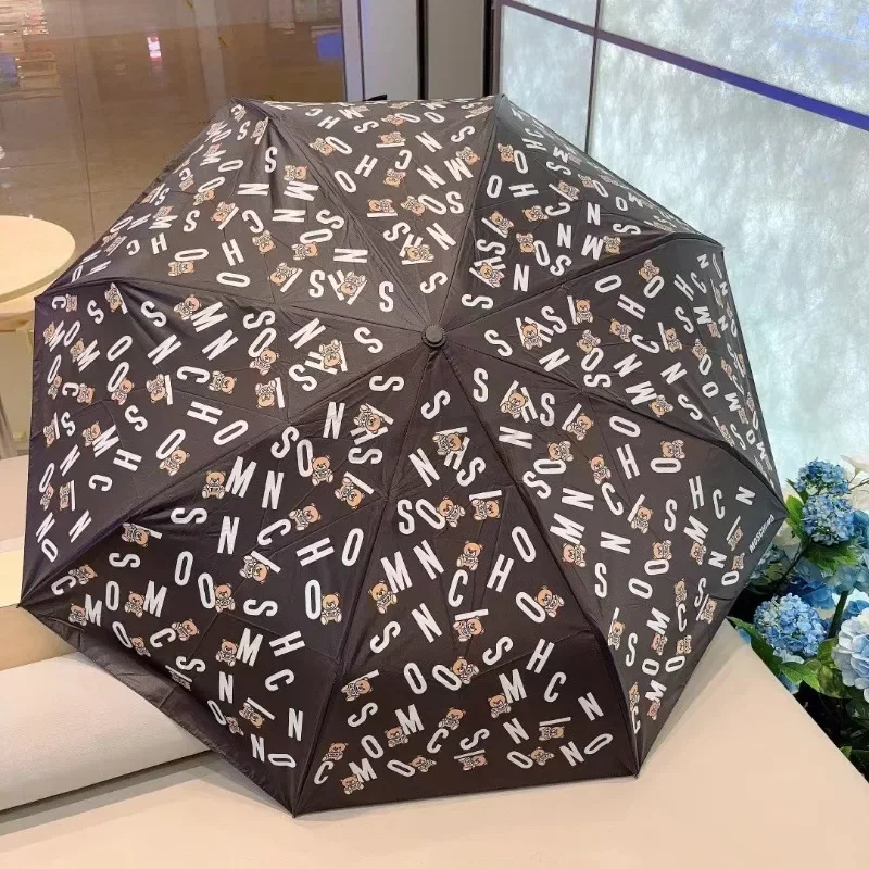 New Creative Bear Head Umbrella with Cartoon Printing for Women Black Rubber Sunscreen and UV Protection Automatic