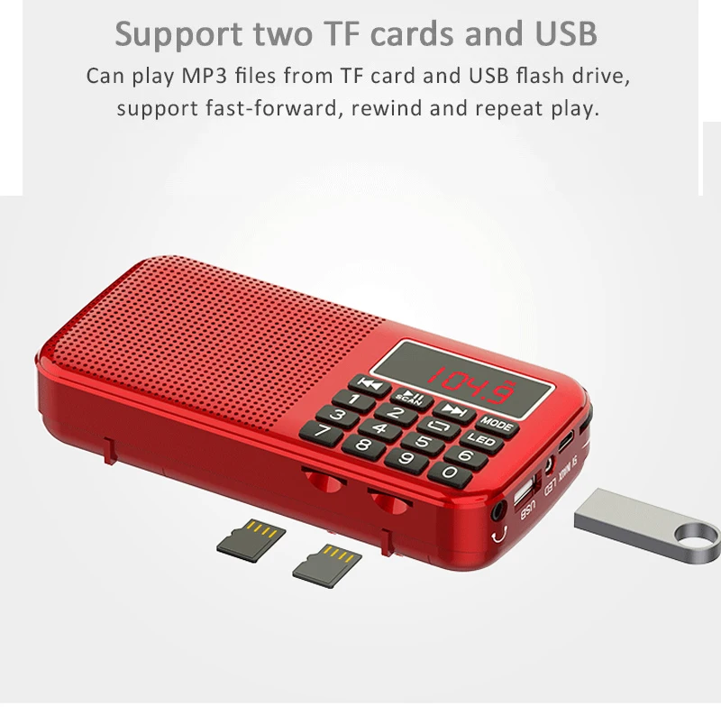 Новые портативные FM-радиоприемники, цифровое MP3-радио, светодиодный дисплей, перезаряжаемое радио, USB/SD/TF/AUX-плеер, два слота, многофункциональный динамик