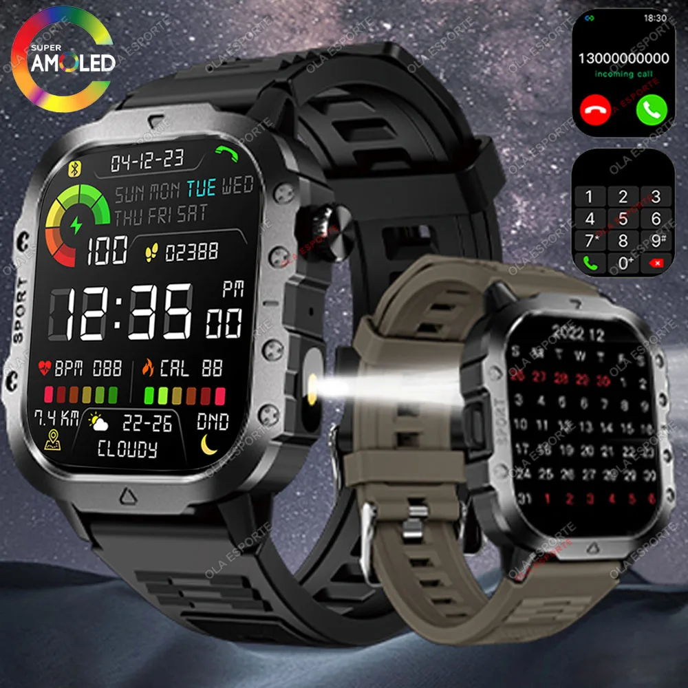

2025 Новые военные умные часы для мужчин IP68 5ATM Спорт на открытом воздухе Фитнес-трекер Монитор здоровья 2,01-дюймовый BT Call Smartwatch с индивидуальным циферблатом