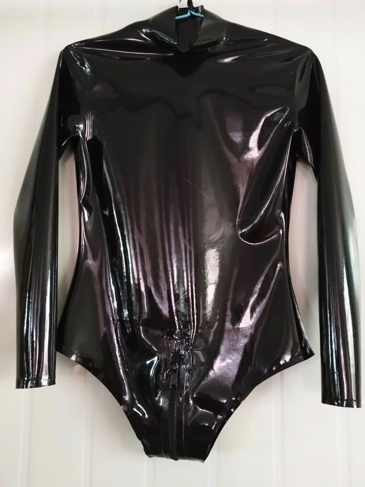 

New Latex Catsuit 100% Rubber Swim Suit Crotch Zipper Pure Black Bodysuit 0.4mm Size S-XXL