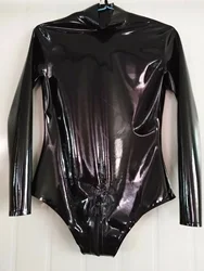 New Latex Catsuit 100% Rubber Swim Suit Crotch Zipper Pure Black Bodysuit 0.4mm Size S-XXL