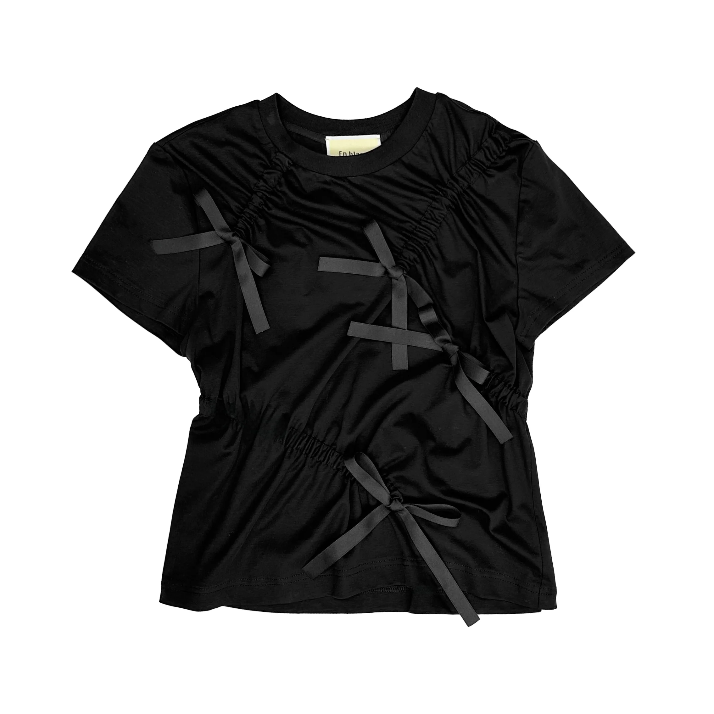 

Original Design Irregular Pleated T-irt with Knot Bow Cotton 00% Women's Premium Faion Top