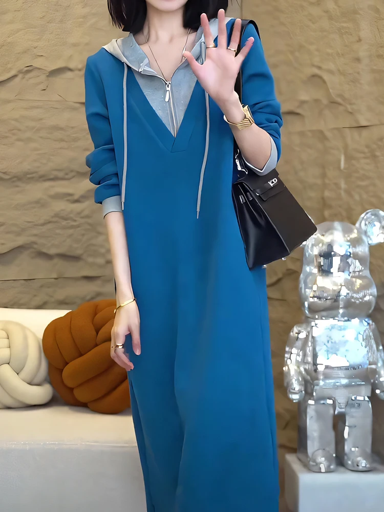 

Повседневная женская толстовка с капюшоном средней длины, модная, с эффектом похудения, осенняя новинка, свободный крой в корейском стиле G60457