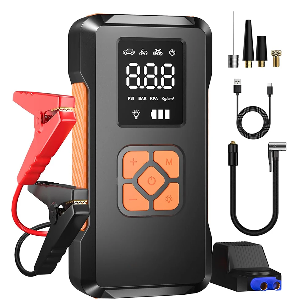 

Car Tire Inflator Air Pump 10000mAh Portable Air Compressor 150PSI Car Emergency Jump Starter with Led Light and Power Bank